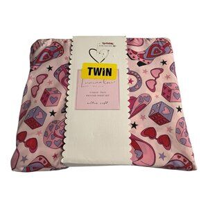 Lumina Lou Twin Sheet Set Pink Hearts Cowboy Boots Hat All Over Print Valentine
